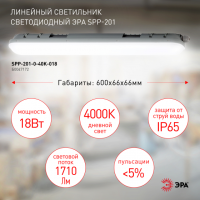 Линейный светодиодный светильник ЭРА SPP-201-0-40K-018 18Вт 4000К 1710Лм IP65 600 матовый'